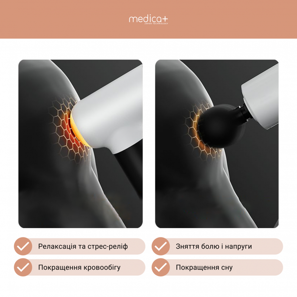Перкуссионный ручной массажер для тела и мышц Medica+ MassHand Pro 4.0 White