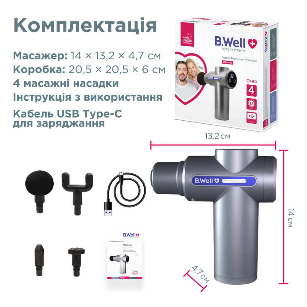 Перкуссионный электромассажер B.Well MED-450