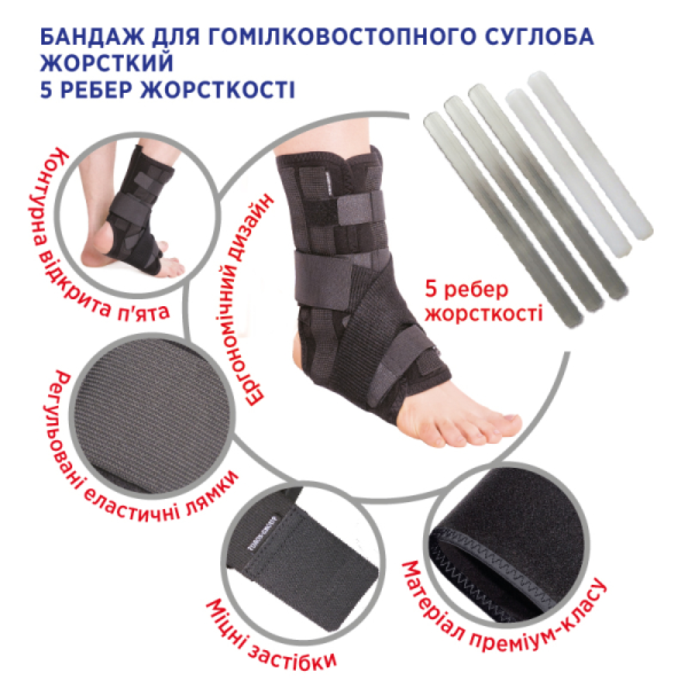 Бандаж для гомілковостопного суглоба жорсткий Торос Тип 415
