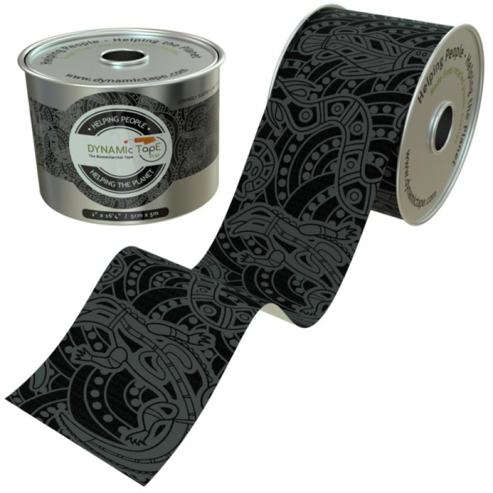 Биомеханический тейп Dynamic Tape 5 см х 5 м Eco (черный с серым тату)