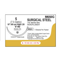 Хірургічний дріт Ethicon (Surgical Steel) 5, 4 шт. по 45 см, кол-ріж. голка 48 мм, M650G