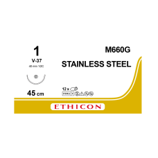 Хирургическая проволока Ethicon (Surgical Steel) 1, 4шт по 45 см, кол-реж. игла 40 мм, M660G