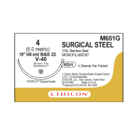 Хірургічний дріт Ethicon (Surgical Steel) 4, 4 шт. по 45 см, кол-ріж. голка 48 мм, M651G