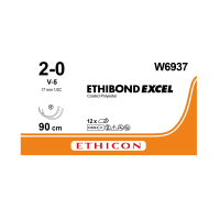 Хірургічна нитка Ethicon Етибонд Ексель (Ethibond Excel) 2/0, довжина 90 см, 2 кол-ріж. голки 17 мм, W6937