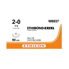 Хірургічна нитка Ethicon Етибонд Ексель (Ethibond Excel) 2/0, довжина 90 см, 2 кол-ріж. голки 17 мм, W6937