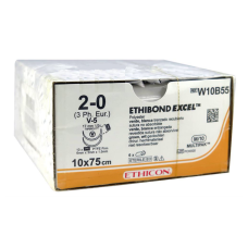 Хірургічна нитка Ethicon Етибонд Ексель (Ethibond Excel) 2/0, 10 шт. по 75 см, 2 кол-ріж. голки 17 мм W10B55