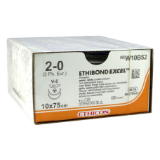 Хірургічна нитка Ethicon Етибонд Ексель (Ethibond Excel) 2/0, 10 шт. по 75 см, 2 кол-ріж. голки 17 мм W10B52