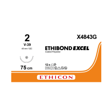 Хірургічна нитка Ethicon Етибонд Ексель (Ethibond Excel) 2, довжина 75 см 4 шт., кол-ріж. голка 45 мм, X4843G