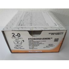 Хірургічна нитка Ethicon Етибонд Ексель (Ethibond Excel) 2/0, 10 шт. по 75 см, 2 кол-ріж. голки 26 мм, W10B72