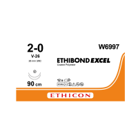 Хірургічна нитка Ethicon Етибонд Ексель (Ethibond Excel) 2/0, довжина 90 см, 2 кол-ріж. голки 26 мм, W6997
