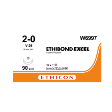 Хирургическая нить Ethicon Этибонд Эксель (Ethibond Excel) 2/0, длина 90 см, 2 кол-реж. иглы 26 мм, W6997