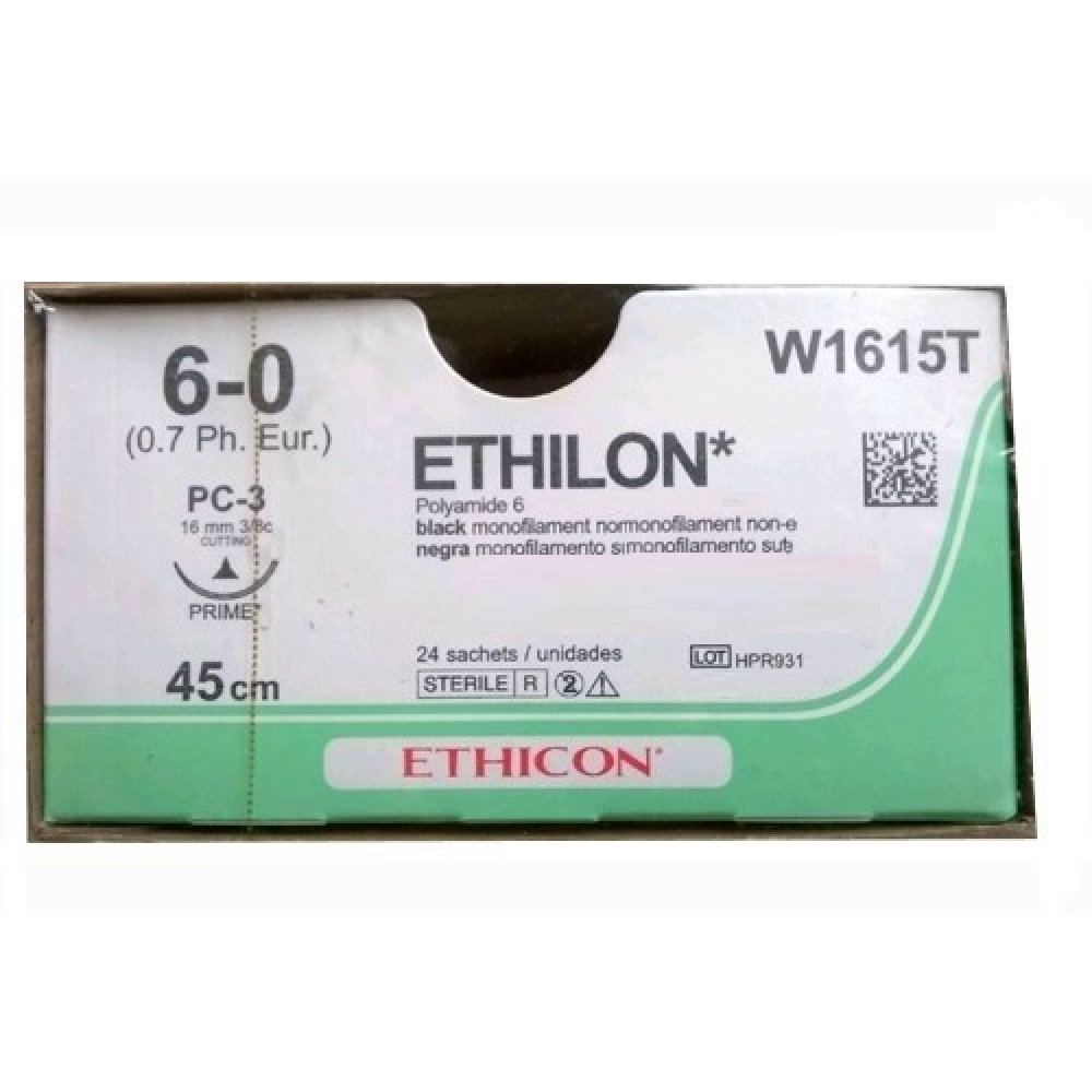 Хирургическая нить Ethicon Этилон (Ethilon) 6/0, длина 45 см, реж. игла 16 мм 1866G (W1615T)