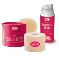 Набор кинезио тейп для тейпирования груди (+ Накладки, Спрей) CureTape BoobTape No.1 (Шампань)