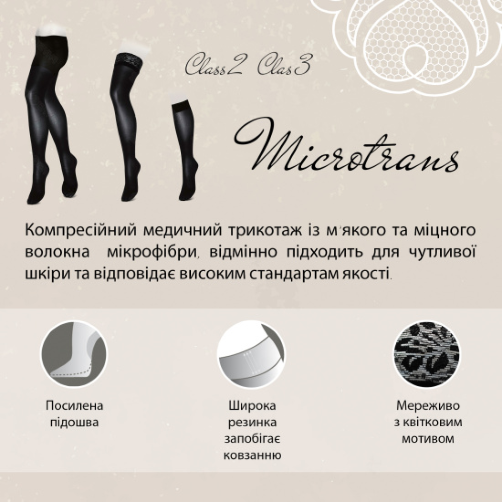 Гольфы компрессионные медицинские, с открытым мыском, 2 класс Veinax Microtrans 825