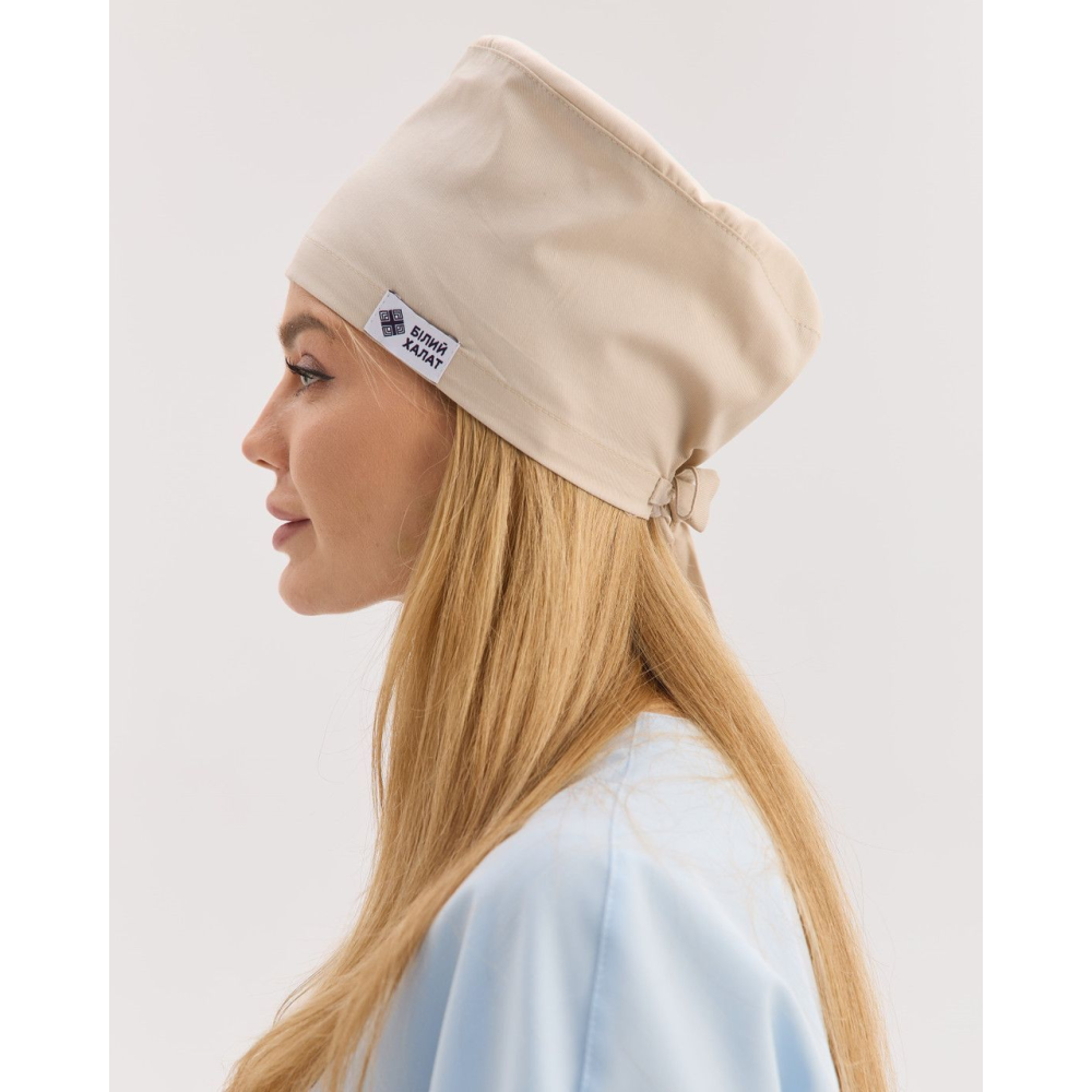 Медицинская классическая шапочка на завязках кремовая (Elite Stretch)