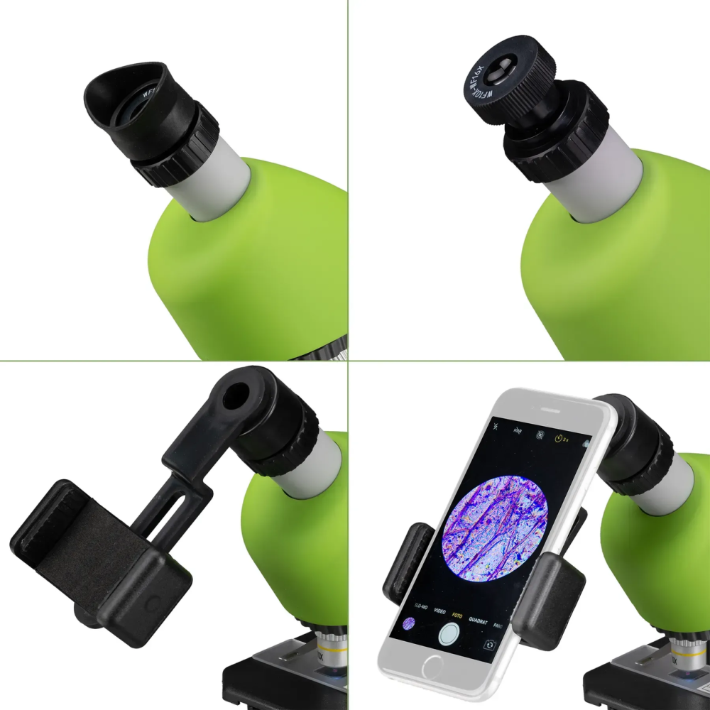 Микроскоп Bresser Junior 40x-640x Green с набором для опытов и адаптером для смартфона (8851300B4K000)
