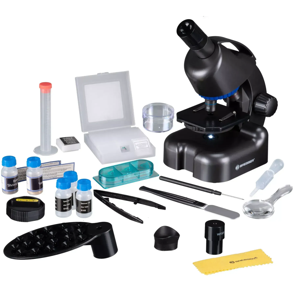 Мікроскоп Bresser Junior CM-04 100x-900x Black з набором для дослідів і адаптером для смартфона (14951)