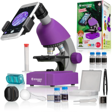 Микроскоп Bresser Junior 40x-640x Purple с набором для опытов и адаптером для смартфона (8851300GSF000)