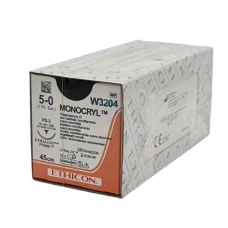 Хірургічна нитка Ethicon Монокріл (Monocryl) 5/0, довжина 45 см, звор-ріж. голка 16 мм, W3204