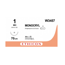 Хірургічна нитка Ethicon Монокріл (Monocryl) 1, довжина 70 см, кол. голка 36 мм, W3457