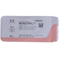 Хірургічна нитка Ethicon Монокріл (Monocryl) 5/0, довжина 45 см, звор-ріж. голка 16 мм, W3221