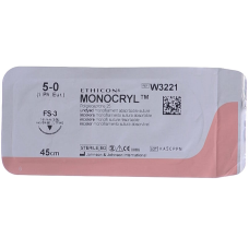 Хірургічна нитка Ethicon Монокріл (Monocryl) 5/0, довжина 45 см, звор-ріж. голка 16 мм, W3221