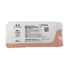 Хірургічна нитка Ethicon Монокріл (Monocryl) 6/0, довжина 45 см, кол. голка 13 мм, W3224
