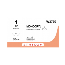Хірургічна нитка Ethicon Монокріл (Monocryl) 1, довжина 90 см, звор-ріж. голка 40 мм, W3770