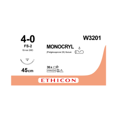 Хірургічна нитка Ethicon Монокріл (Monocryl) 4/0, довжина 45 см, звор-ріж. голка 19 мм, W3201