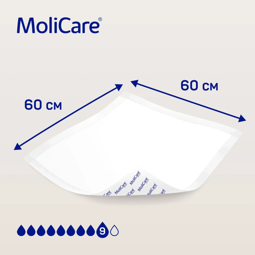 Пелюшка поглинальна гігієнічна зі СУПЕРАБСОРБЕНТОМ MoliCare Premium Bed Mat 9 крапель 60x60 см (30 шт)