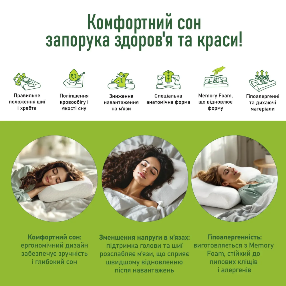 Ортопедическая подушка для сна Comfort Night PMF 009 530х370х120