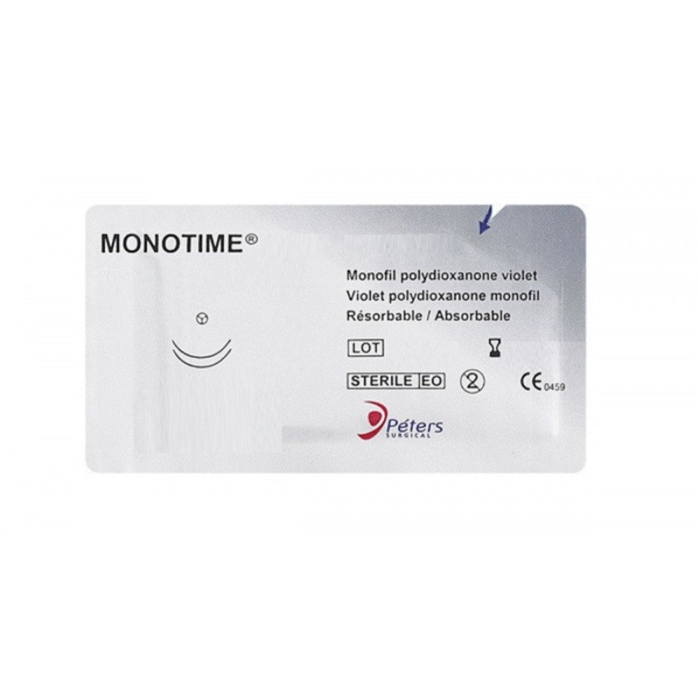 Хирургическая нить Monotime 4/0 (ПДС), колющие иглы 2 х 18мм, 1/2 круга, длина 70см 14S15J (W9109H)