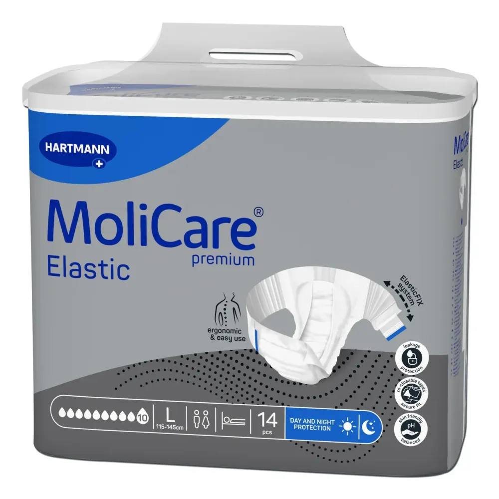 Подгузники ночные для взрослых, страдающих недержанием MoliCare Premium Elastic 10 капель L (14 шт)