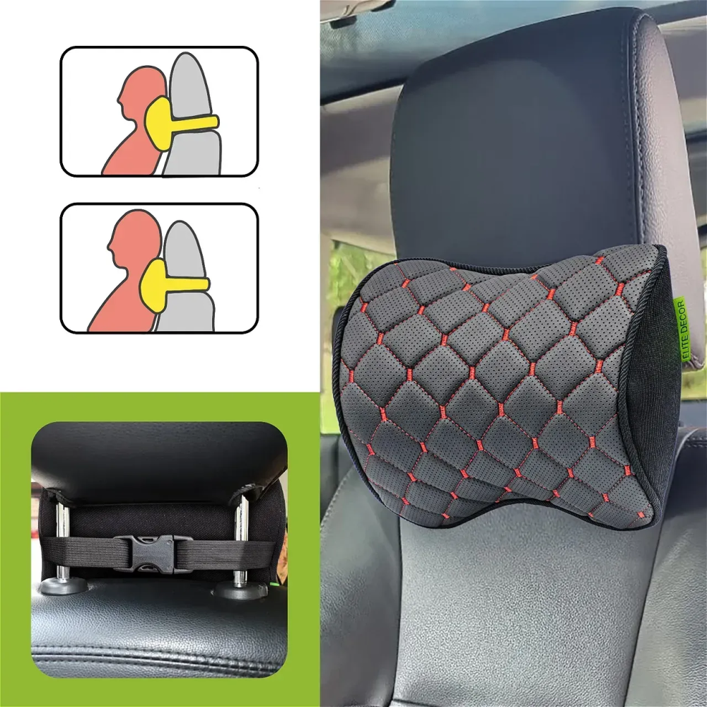 Автомобильный подголовник из экокожи красный Comfort Trip AMF 001-4 250x200x100