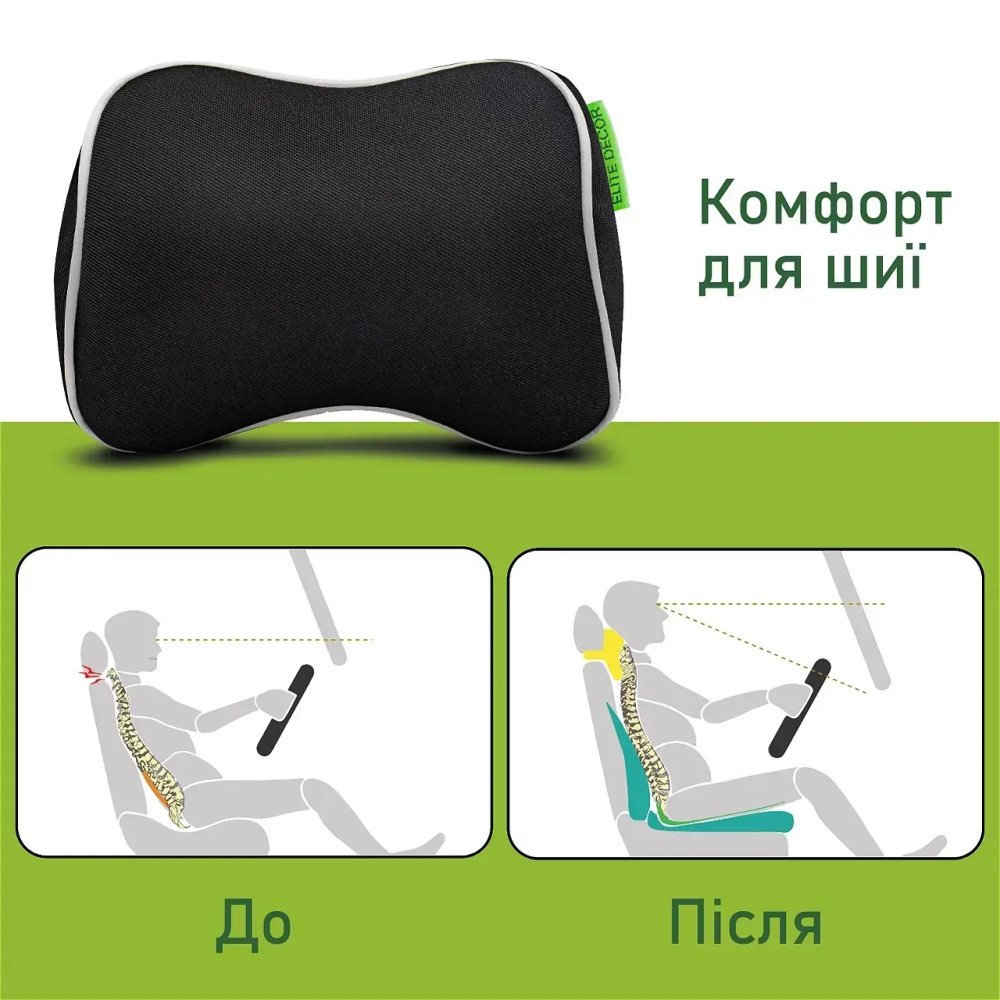 Автомобильный подголовник черный с белым кантом Comfort Trip AMF 001-3 250x200x100