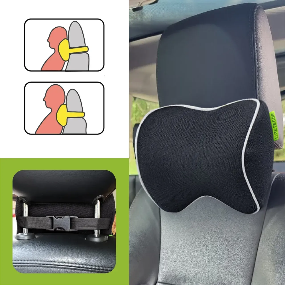 Автомобильный подголовник черный с белым кантом Comfort Trip AMF 001-3 250x200x100
