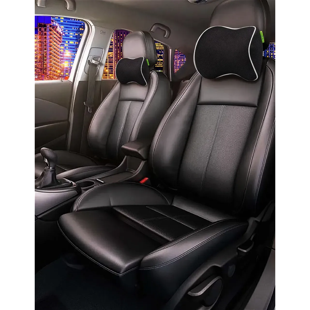 Автомобильный подголовник черный с белым кантом Comfort Trip AMF 001-3 250x200x100