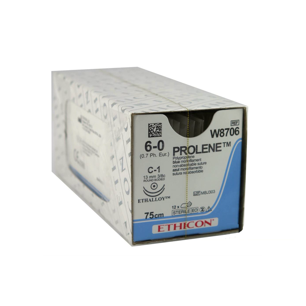 Хирургическая нить Ethicon Пролен (Prolene) 6/0, длина 75 см, 2 кол. иглы 13 мм, 8706H (W8706)