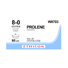 Хірургічна нитка Ethicon Пролен (Prolene) 8/0, довжина 60 см, 2 кол. голки 9,3 мм, W8703