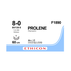 Хірургічна нитка Ethicon Пролен (Prolene) 8/0, довжина 60 см, 2 кол. голки 6,5 мм, F1890