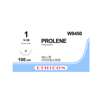 Хірургічна нитка Пролен (Prolene) 1, довжина 100 см, кол-ріж. голка 45 мм W8450