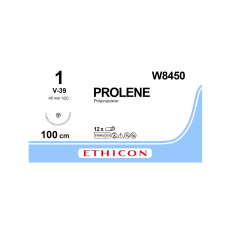 Хирургическая нить Ethicon Пролен (Prolene) 1, длина 100 см, кол-реж. игла 45 мм W8450