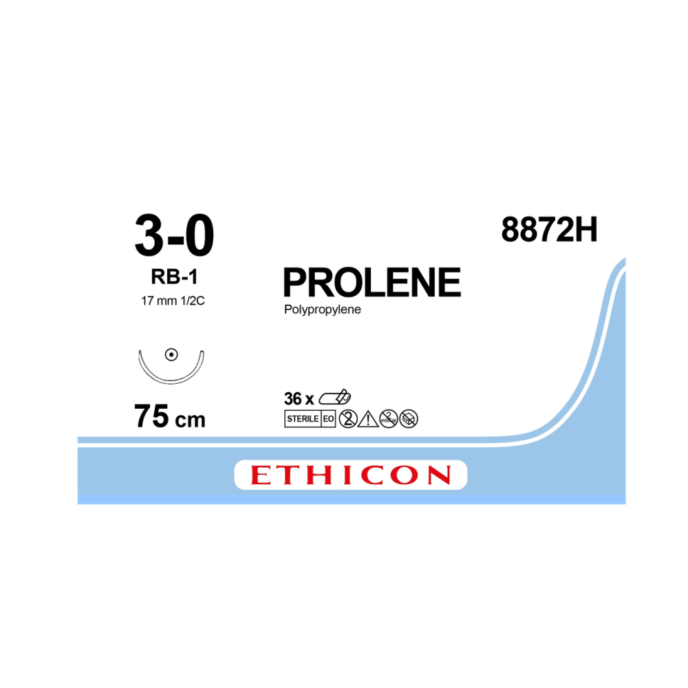 Хірургічна нитка Ethicon Пролен (Prolene) 3/0, довжина 75 см, кол. голка 17 мм, 8872H