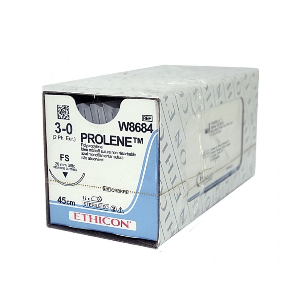 Хірургічна нитка Ethicon Пролен (Prolene) 3/0, довжина 45 см, звор-ріж. голка 26 мм, W8684G (W8684)
