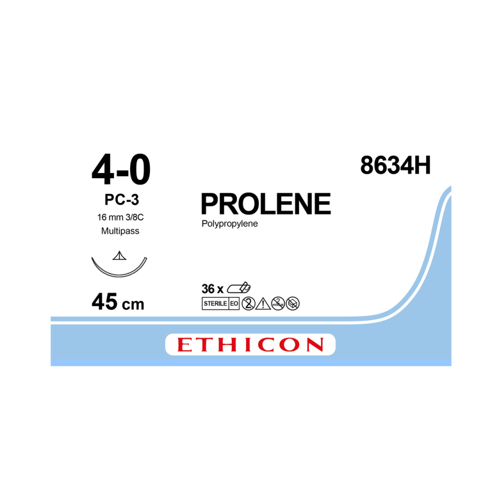 Хірургічна нитка Ethicon Пролен (Prolene) 4/0, довжина 45 см, ріж. голка 16 мм, W8007T (8634H)
