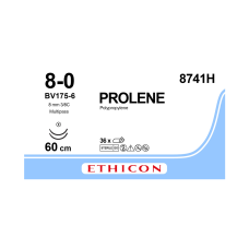 Хірургічна нитка Ethicon Пролен (Prolene) 8/0, довжина 60 см, 2 кол. голки 8 мм, 8741H