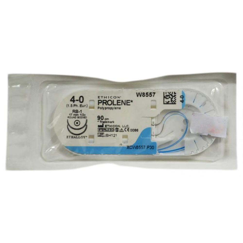Хірургічна нитка Ethicon Пролен (Prolene) 4/0, довжина 90 см, 2 кол. голки 17 мм, 8557H (W8557)
