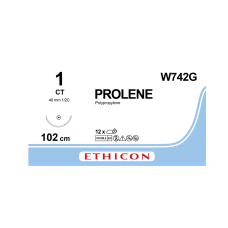 Хірургічна нитка Ethicon Пролен (Prolene) 1, довжина 100 см, кол. голка 40 мм, W742G