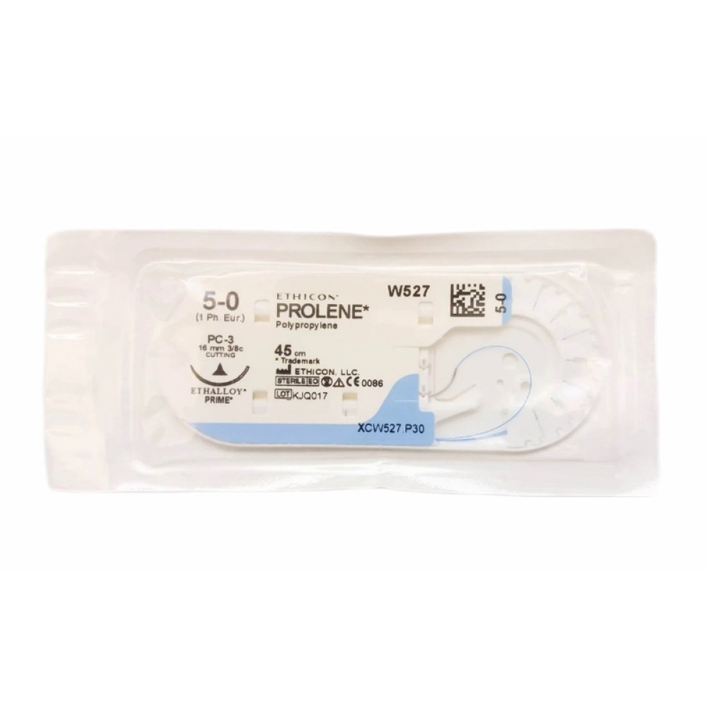 Хірургічна нитка Ethicon Пролен (Prolene) 5/0, довжина 45 см, ріж. голка 16 мм, 8635G (W527)