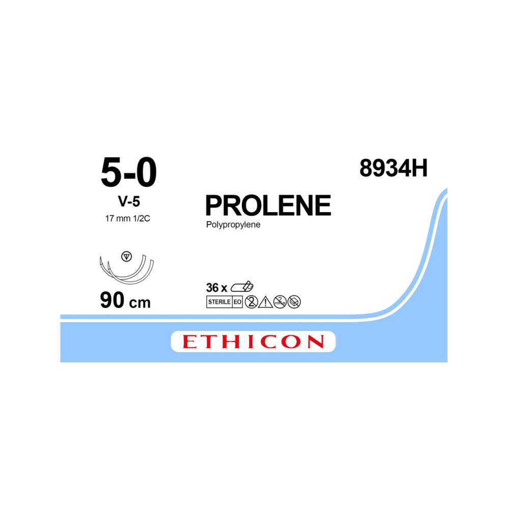 Хірургічна нитка Ethicon Пролен (Prolene) 5/0, довжина 90 см, 2 кол-ріж. голки 17 мм, 8934H (W8830)